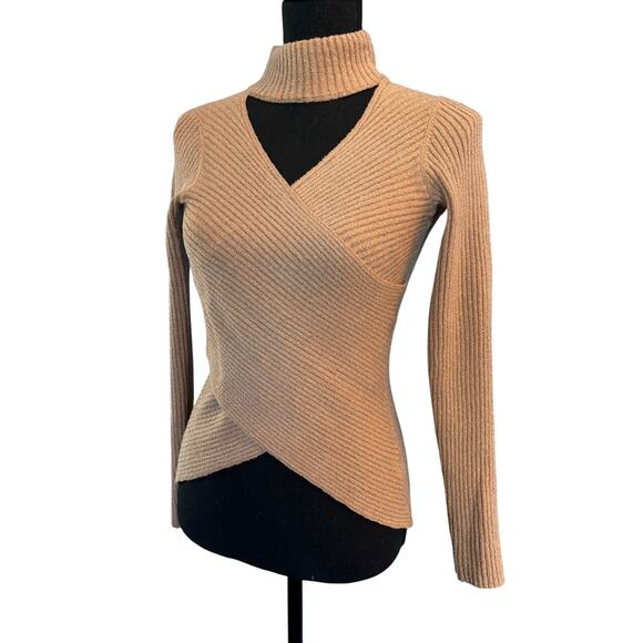 NWOT ASTR the Label Ribbed Knit Mock-T Sweater, Cross Back L/S Nice Stretch S - Picture 2 of 9